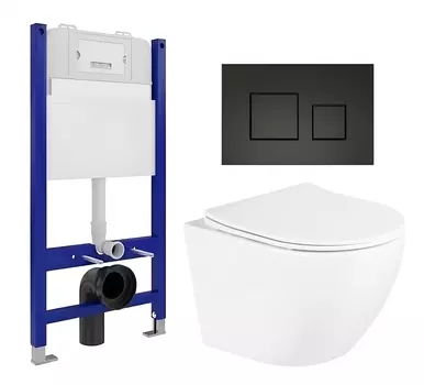 Комплект 3 в 1 инсталляция Enio Tecnico 50 EN8050050 + Унитаз подвесной BelBagno Uno BB3105CHR/SC + кнопка черная матовая