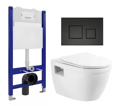 Комплект 3 в 1 инсталляция Enio Tecnico 50 EN8050050 + Унитаз подвесной BelBagno Loto BB070CHR/SC + кнопка черная матовая