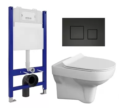 Комплект 3 в 1 инсталляция Enio Tecnico 50 EN8050050 + Унитаз подвесной Cersanit City New + кнопка черная матовая