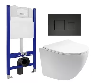 Комплект 3 в 1 инсталляция Enio Tecnico 50 EN8050050 + Унитаз подвесной Акватек Европа AQ1900-00 + кнопка черная матовая