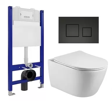 Комплект 3 в 1 инсталляция Enio Tecnico 50 EN8050050 + Унитаз подвесной Акватек Вега AQ1905-00 + кнопка черная матовая