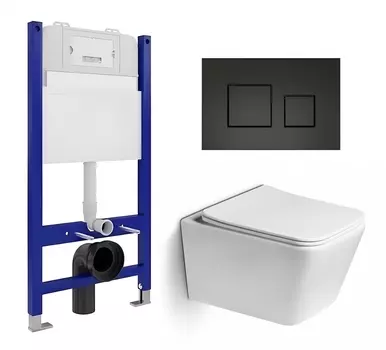 Комплект 3 в 1 инсталляция Enio Tecnico 50 EN8050050 + Унитаз подвесной SantiLine SL-5007 + кнопка черная матовая