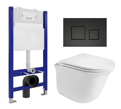 Комплект 3 в 1 инсталляция Enio Tecnico 50 EN8050050 + Подвесной унитаз WeltWasser Telbach 004 GL-WT + кнопка черная матовая