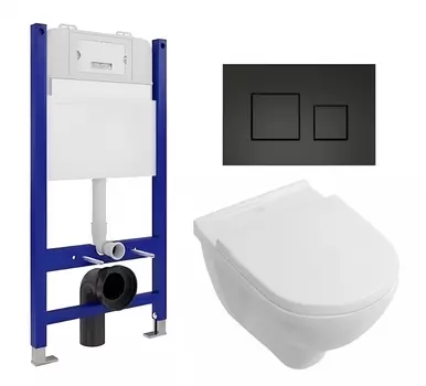 Комплект 3 в 1 инсталляция Enio Tecnico 50 EN8050050 + Унитаз подвесной Villeroy & Boch O Novo Directflush + кнопка черная матовая