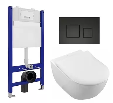Комплект 3 в 1 инсталляция Enio Tecnico 50 EN8050050 + Унитаз подвесной Villeroy & Boch Subway 2.0 5614R201 + кнопка черная матовая