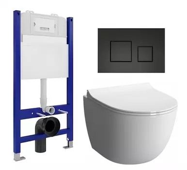 Комплект 3 в 1 инсталляция Enio Tecnico 50 EN8050050 + Унитаз подвесной VitrA Sento 7748В003-0075 + кнопка черная матовая