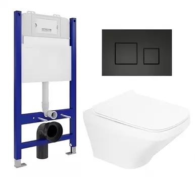 Комплект 3 в 1 инсталляция Enio Tecnico 50 EN8050050 + Унитаз подвесной BelBagno Sela BB3201CHR + кнопка черная матовая