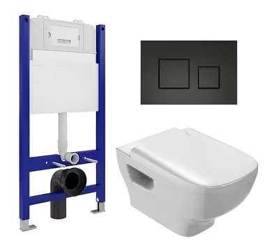 Комплект 3 в 1 инсталляция Enio Tecnico 50 EN8050050 + Унитаз подвесной Jacob Delafon Struktura EDE102-00 + кнопка черная матовая