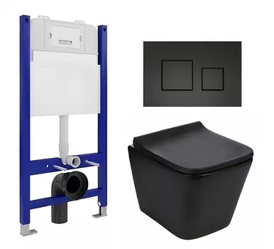 Комплект 3 в 1 инсталляция Enio Tecnico 50 EN8050050 + Подвесной унитаз WeltWasser Gelbach 041 MT-BL + кнопка черная матовая