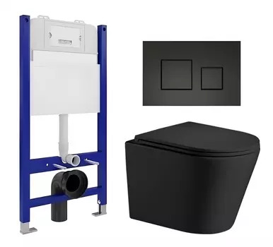 Комплект 3 в 1 инсталляция Enio Tecnico 50 EN8050050 + Подвесной унитаз WeltWasser Salzbach 043 MT-BL + кнопка черная матовая