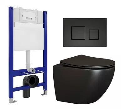 Комплект 3 в 1 инсталляция Enio Tecnico 50 EN8050050 + Унитаз подвесной Ceramica Nova Metropol CN4002MB + кнопка черная матовая
