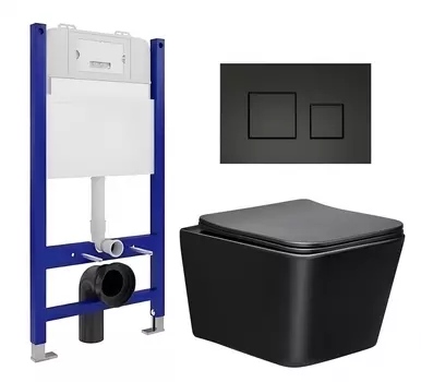 Комплект 3 в 1 инсталляция Enio Tecnico 50 EN8050050 + Унитаз Vincea Q-Line VT1-12MB + кнопка черная матовая