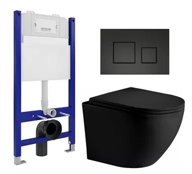 Комплект 3 в 1 инсталляция Enio Tecnico 50 EN8050050 + Унитаз подвесной Weltwasser WW Merzbach 043 MT-BL + кнопка черная матовая