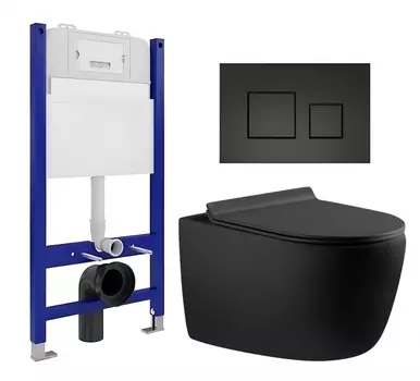 Комплект 3 в 1 инсталляция Enio Tecnico 50 EN8050050 + Унитаз подвесной Aquanet Cetus 287008 + кнопка черная матовая
