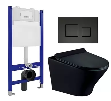 Комплект 3 в 1 инсталляция Enio Tecnico 50 EN8050050 + Унитаз подвесной Esbano Aster ESUPASTEBM + кнопка черная матовая