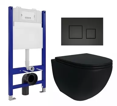 Комплект 3 в 1 инсталляция Enio Tecnico 50 EN8050050 + Унитаз подвесной Enio Unico BL черный EN4105055 + кнопка черная матовая