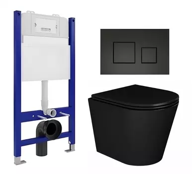 Комплект 3 в 1 инсталляция Enio Tecnico 50 EN8050050 + Унитаз подвесной Enio Cento BL черный EN4280035 + кнопка черная матовая