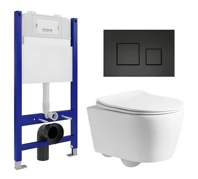Комплект 3 в 1 инсталляция Enio Tecnico 50 EN8050050 + Унитаз подвесной CeruttiSpa Sella PP 9738 + кнопка черная матовая