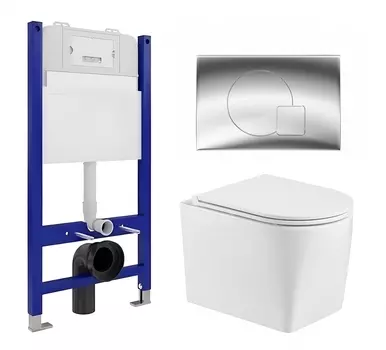 Комплект 3 в 1 инсталляция Enio Tecnico 50 EN8050050 + Унитаз подвесной WeltWasser Nesenbach 004 GL-WT + кнопка хром