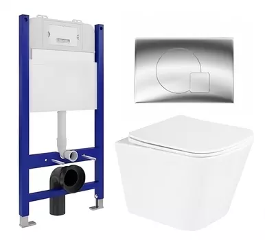 Комплект 3 в 1 инсталляция Enio Tecnico 50 EN8050050 + Унитаз подвесной BelBagno Due BB3103CHR/SC + кнопка хром