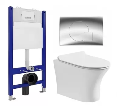 Комплект 3 в 1 инсталляция Enio Tecnico 50 EN8050050 + Подвесной безободковый унитаз CeruttiSpa Bernina aria CT7191 + кнопка хром