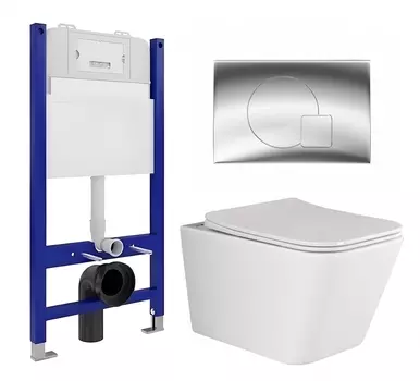 Комплект 3 в 1 инсталляция Enio Tecnico 50 EN8050050 + Унитаз подвесной Ceramica Nova Metric Rimless CN3007 + кнопка хром