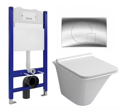 Комплект 3 в 1 инсталляция Enio Tecnico 50 EN8050050 + Унитаз подвесной Grossman GR-4413S + кнопка хром
