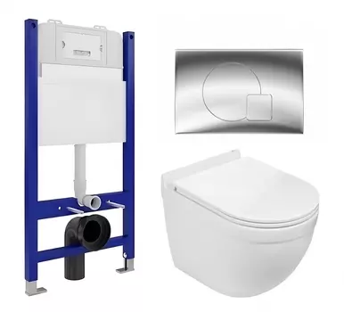 Комплект 3 в 1 инсталляция Enio Tecnico 50 EN8050050 + Подвесной унитаз WeltWasser Heimbach 043 GL-WT + кнопка хром