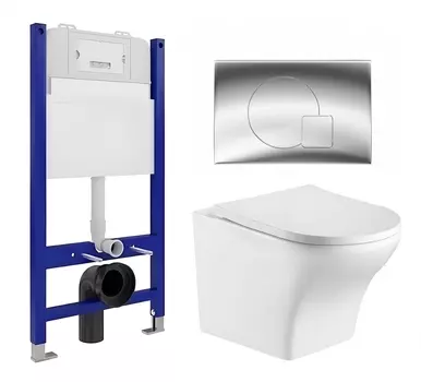 Комплект 3 в 1 инсталляция Enio Tecnico 50 EN8050050 + Подвесной унитаз WeltWasser Odenbach 004 GL-WT + кнопка хром