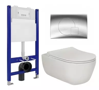 Комплект 3 в 1 инсталляция Enio Tecnico 50 EN8050050 + Унитаз подвесной Berges Wasserhaus Ego XL 082118 + кнопка хром