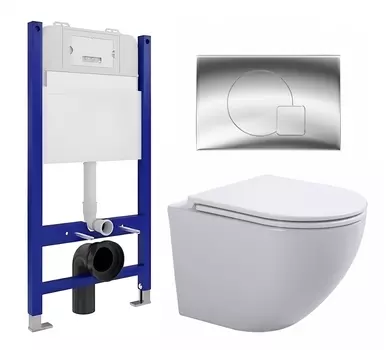 Комплект 3 в 1 инсталляция Enio Tecnico 50 EN8050050 + Подвесной унитаз SinteSi EVI + кнопка хром
