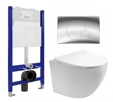 Комплект 3 в 1 инсталляция Enio Tecnico 50 EN8050050 + Унитаз подвесной Акватек Европа AQ1900-00 + кнопка хром