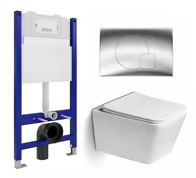 Комплект 3 в 1 инсталляция Enio Tecnico 50 EN8050050 + Унитаз подвесной SantiLine SL-5007 + кнопка хром