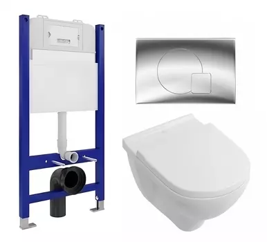 Комплект 3 в 1 инсталляция Enio Tecnico 50 EN8050050 + Унитаз подвесной Villeroy & Boch O Novo Directflush + кнопка хром