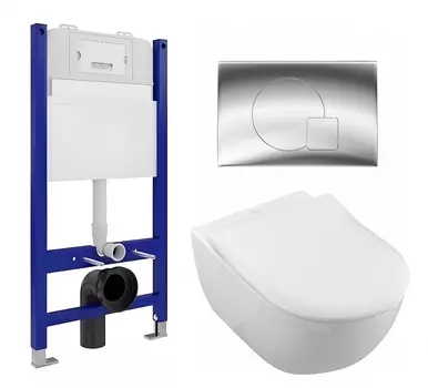Комплект 3 в 1 инсталляция Enio Tecnico 50 EN8050050 + Унитаз подвесной Villeroy & Boch Subway 2.0 5614R201 + кнопка хром