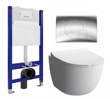 Комплект 3 в 1 инсталляция Enio Tecnico 50 EN8050050 + Унитаз подвесной VitrA Sento 7748В003-0075 + кнопка хром