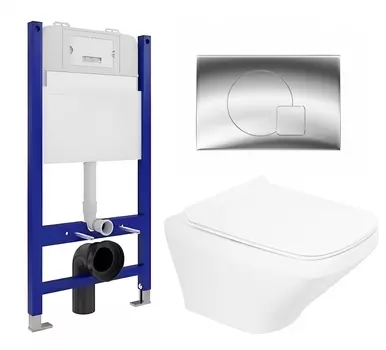 Комплект 3 в 1 инсталляция Enio Tecnico 50 EN8050050 + Унитаз подвесной BelBagno Sela BB3201CHR + кнопка хром