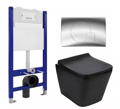 Комплект 3 в 1 инсталляция Enio Tecnico 50 EN8050050 + Подвесной унитаз WeltWasser Gelbach 041 MT-BL + кнопка хром