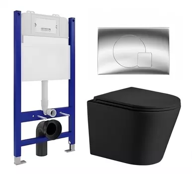 Комплект 3 в 1 инсталляция Enio Tecnico 50 EN8050050 + Подвесной унитаз WeltWasser Salzbach 043 MT-BL + кнопка хром