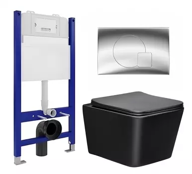 Комплект 3 в 1 инсталляция Enio Tecnico 50 EN8050050 + Унитаз Vincea Q-Line VT1-12MB + кнопка хром