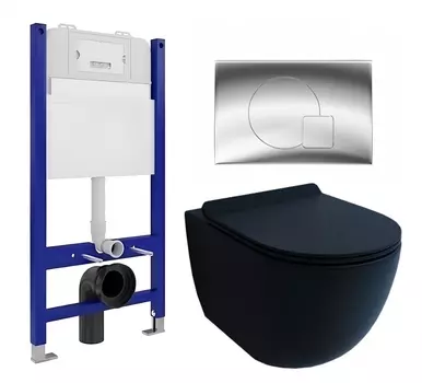 Комплект 3 в 1 инсталляция Enio Tecnico 50 EN8050050 + Унитаз подвесной Esbano Garcia + кнопка хром