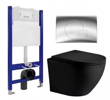 Комплект 3 в 1 инсталляция Enio Tecnico 50 EN8050050 + Унитаз подвесной Weltwasser WW Merzbach 043 MT-BL + кнопка хром