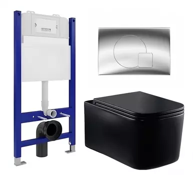 Комплект 3 в 1 инсталляция Enio Tecnico 50 EN8050050 + Унитаз Vincea Ultra Rimless VT1-32MB + кнопка хром