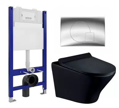 Комплект 3 в 1 инсталляция Enio Tecnico 50 EN8050050 + Унитаз подвесной Esbano Aster ESUPASTEBM + кнопка хром