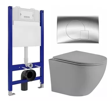 Комплект 3 в 1 инсталляция Enio Tecnico 50 EN8050050 + Унитаз подвесной Weltwasser WW Merzbach 043 MT-GR + кнопка хром