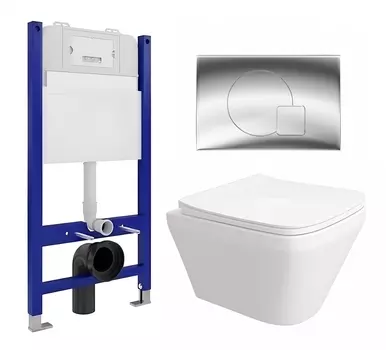 Комплект 3 в 1 инсталляция Enio Tecnico 50 EN8050050 + Унитаз подвесной Enio Vicino EN9170544 + кнопка хром