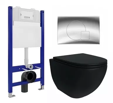 Комплект 3 в 1 инсталляция Enio Tecnico 50 EN8050050 + Унитаз подвесной Enio Unico BL черный EN4105055 + кнопка хром