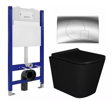 Комплект 3 в 1 инсталляция Enio Tecnico 50 EN8050050 + Унитаз подвесной Enio Binario BL черный EN4180225 + кнопка хром