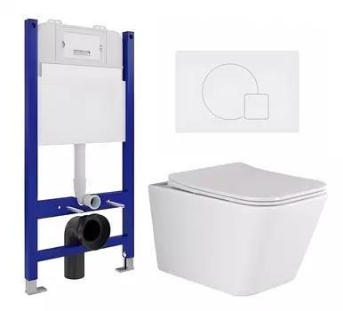 Комплект 3 в 1 инсталляция Enio Tecnico 50 EN8050050 + Унитаз подвесной Ceramica Nova Metric Rimless CN3007 + кнопка белая матовая