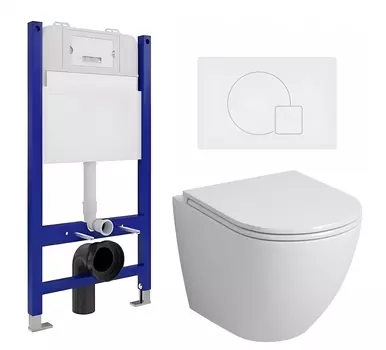 Комплект 3 в 1 инсталляция Enio Tecnico 50 EN8050050 + Унитаз подвесной Grossman GR-4455S + кнопка белая матовая
